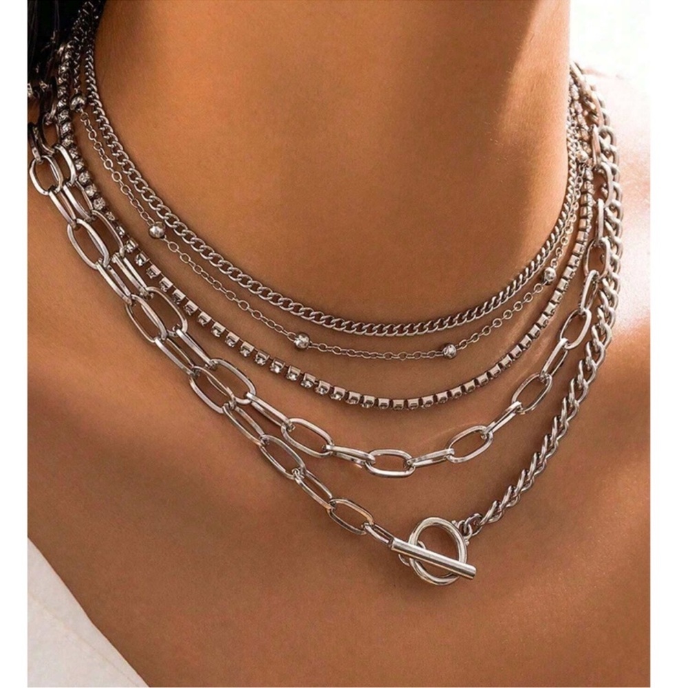 Luxe Silver Tone Multilayer Statement Chain Necklace